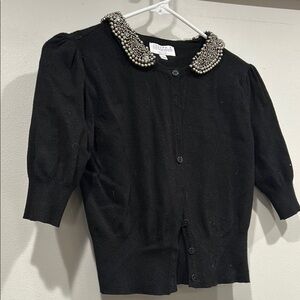 Joseph A Black sweater botton with Beaded Embellishments